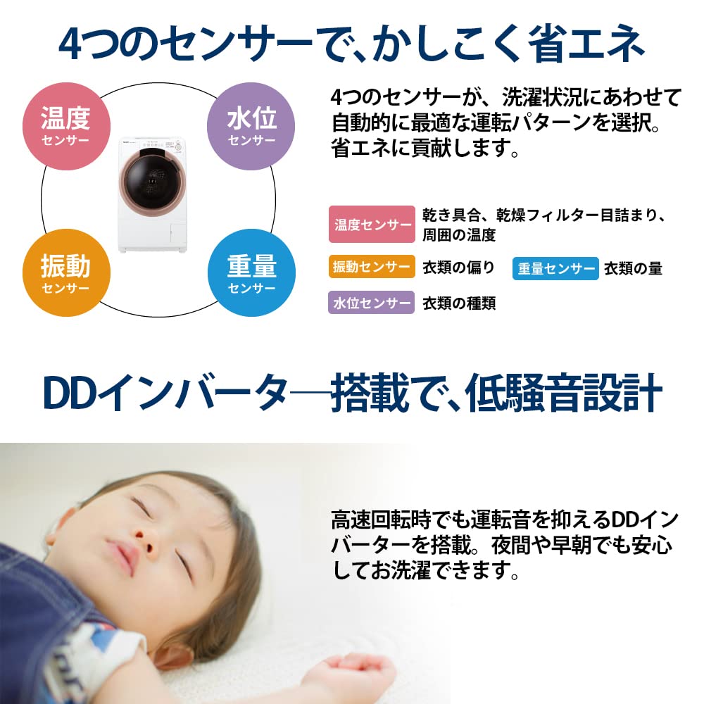 Amazon | シャープ ドラム式 洗濯乾燥機 ES-S7G-WR ヒーターセンサー 