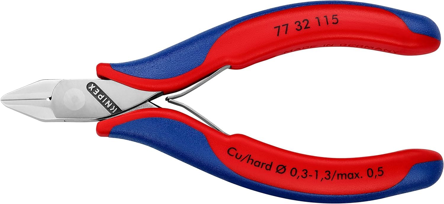 KNIPEX Alicates de corte diagonal para electrónica con articulación machihembrada con mangos multicomponente 115 mm, 77 32 115