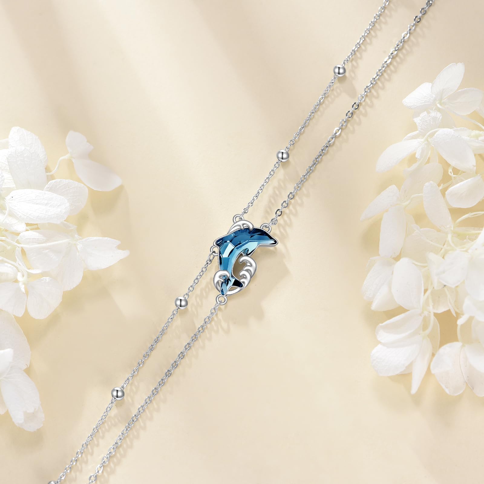 POPLYKE Doliphin Fußkettchen für Frauen Sterling Silber Kristall Fußkettchen Strandschmuck Geschenk für Frauen