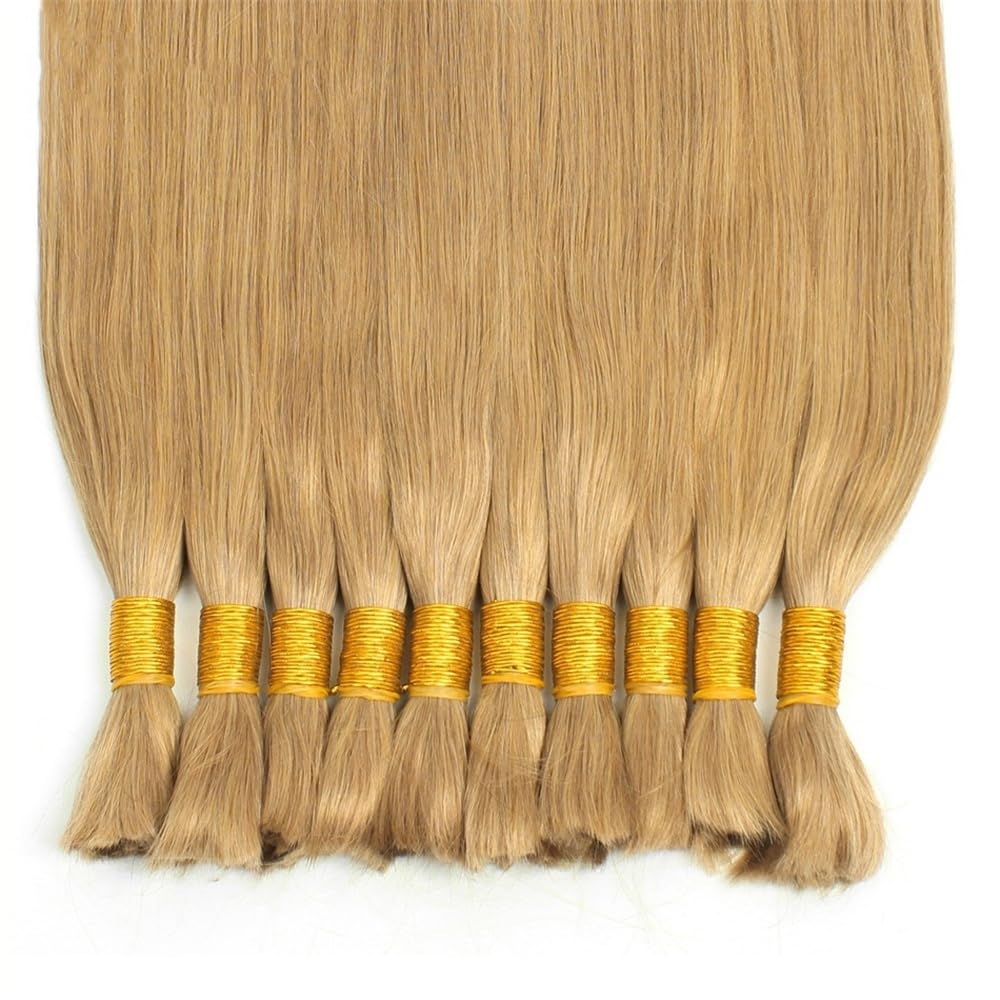 Splatanie włosów #27 Blond włosy w dużych ilościach Ludzkie przedłużki z włosów 100G Bez osnowy Proste włosy Remy w dużych ilościach do zaplatania Kobieta(28 Inch)