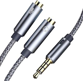 Headset Splitter, SAMERIVER 3.5 mm Audio + Mikrofon Stereo Splitter CTIA Audio 4-polig TRRS Splitter 3.5 mm Stecker auf 2x...