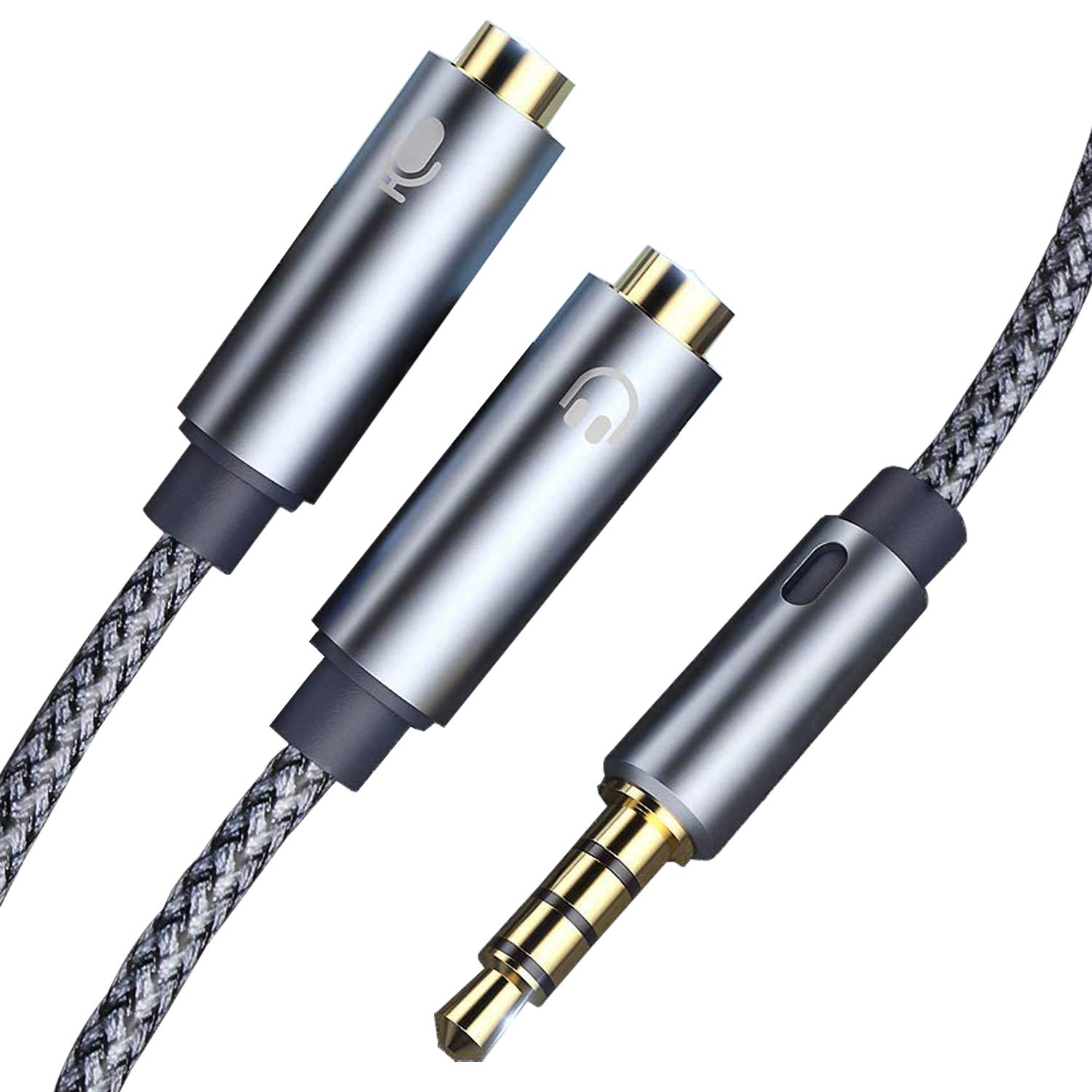 SAMERIVER Headset Splitter, 3.5mm Audio + Mic Stereo Splitter CTIA Audio 4 Pole TRRS