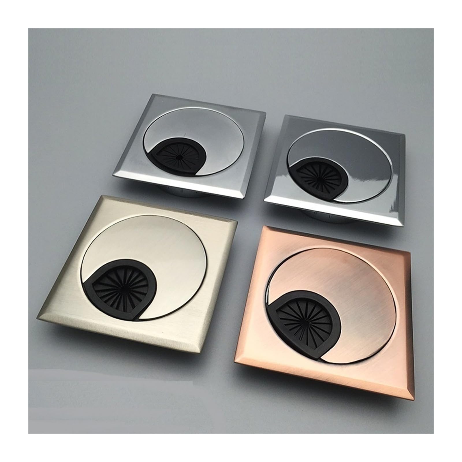 Occhiello quadrato in metallo da scrivania, 60 mm, in lega di zinco, copertura per foro per cavi da tavolo del computer, bronzo, cromo satinato, nichel satinato, per la gestione dei cavi in casa e