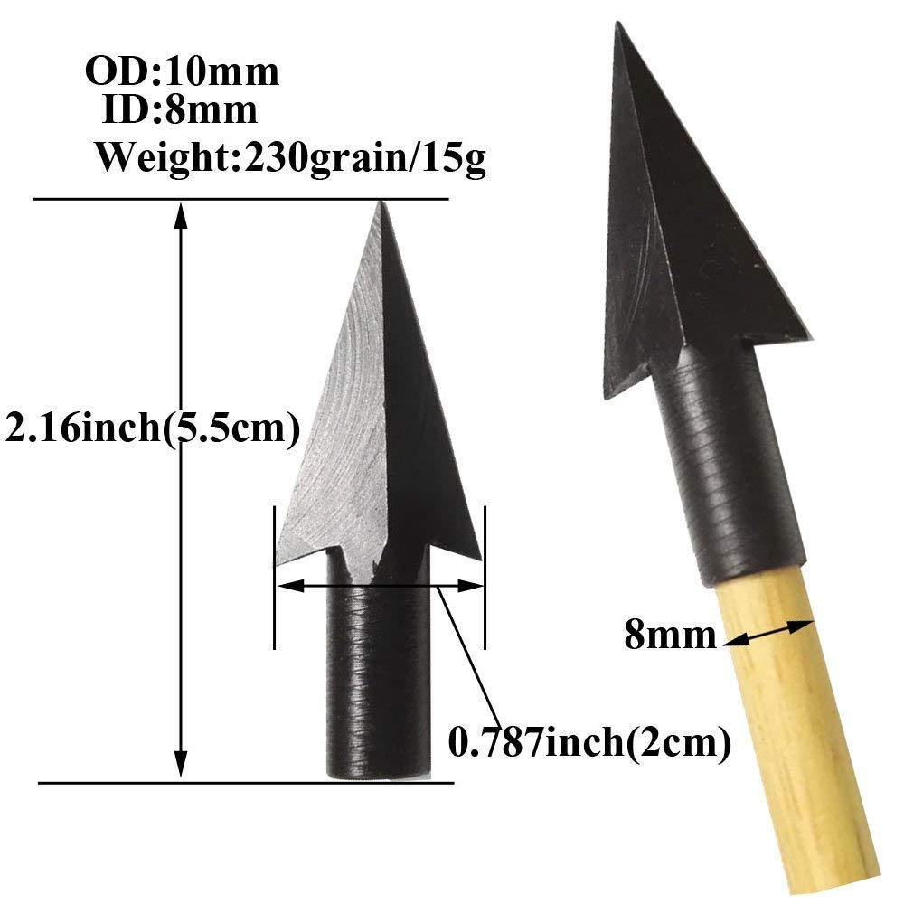 6 Pointes De Flèches Meiliyizu – Acier Carbone, Broadheads, Longueur 53 Mm, Trou 8 Mm – Pour Chasse Et Entraînement