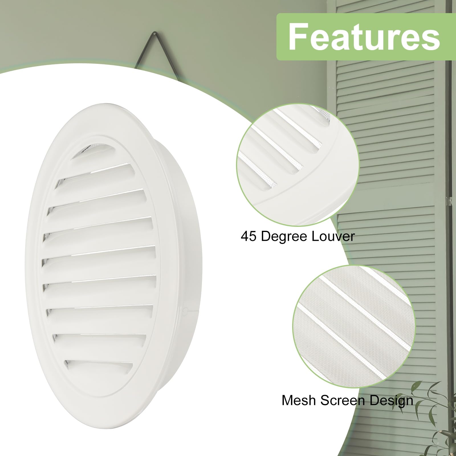 PATIKIL 10 Inch Round Soffit Vent, Aluminum Alloy Wall Vent Grille Cover Exterior Exhaust Louvered Vent with Built-in Mesh for Kitchen Bathroom Garage, Light Gray - Image 3