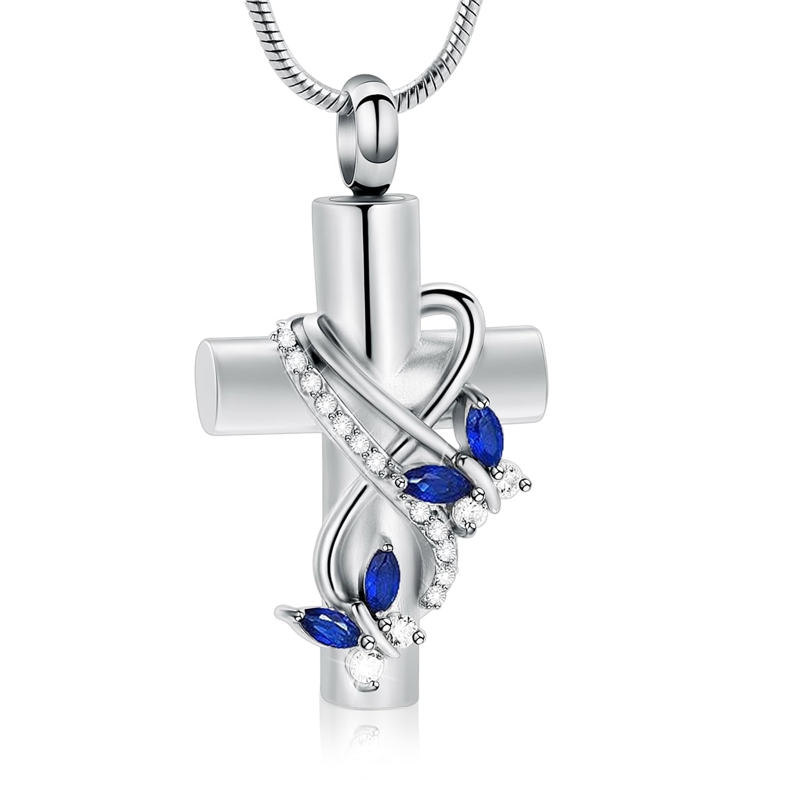 shajwo Cross Urn Necklace for Ashes Birthstone Rose Flower Cremation Jewelry for Women Gilrs Keepsake Memorial Ashes Pendant