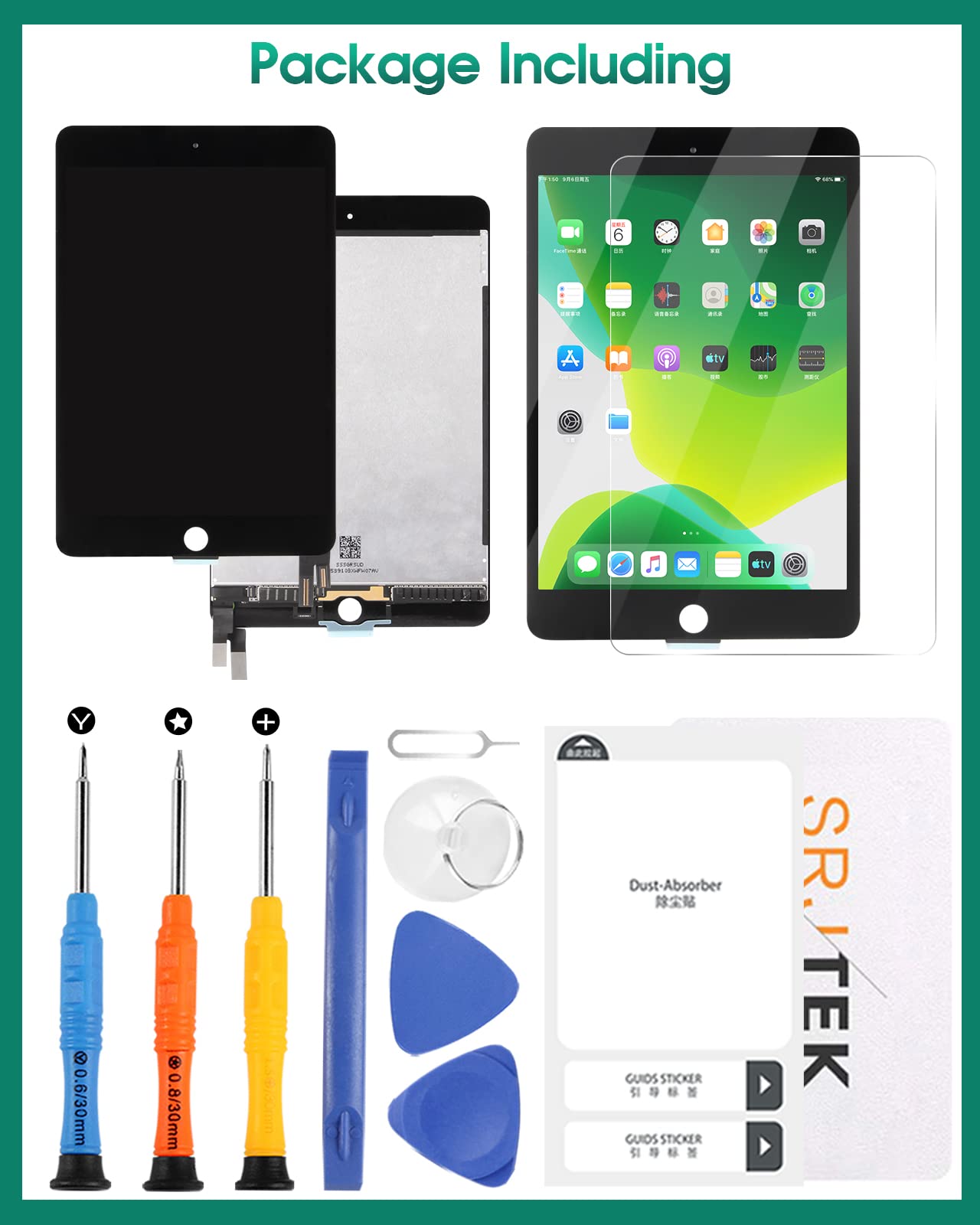 Ersatzdisplay für iPad Mini 4 7,9 Zoll 2015 A1538 A1550 LCD Display Touchscreen Digitizer Vollmontage Glasscheibe Matrix Reparaturteil-Set (schwarz)