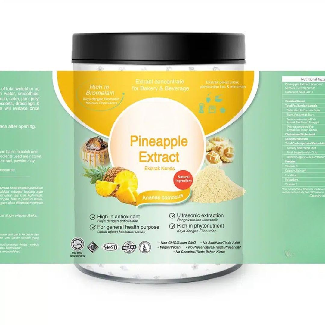 Polvo de piña - Extracto estandarizado - 200g puro 100% natural sin aditivos - Para sopa, batidos, café, bebidas, pastelería