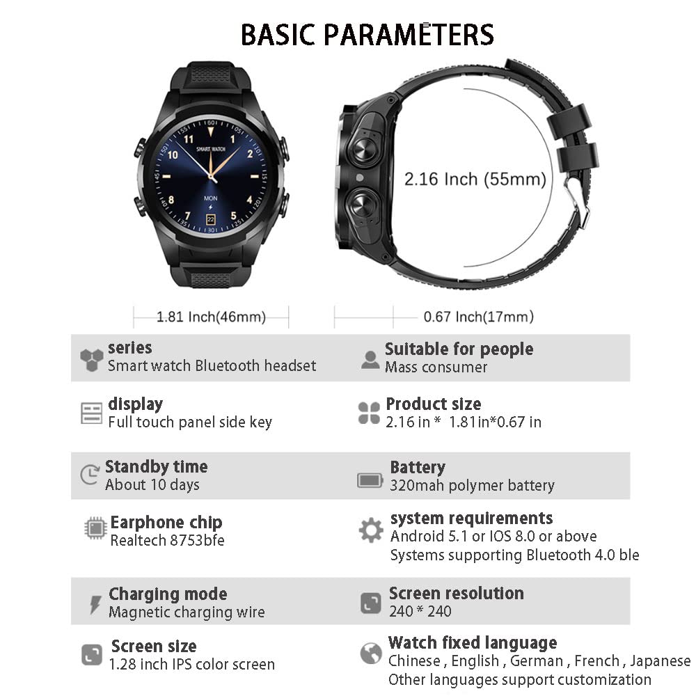 Smartwatch fitness, kolorowy ekran IPS 1,28", kompatybilny z telefonami z systemem Android i iOS, z funkcją monitorowania tętna i tlenu we krwi, wieloma trybami ćwiczeń