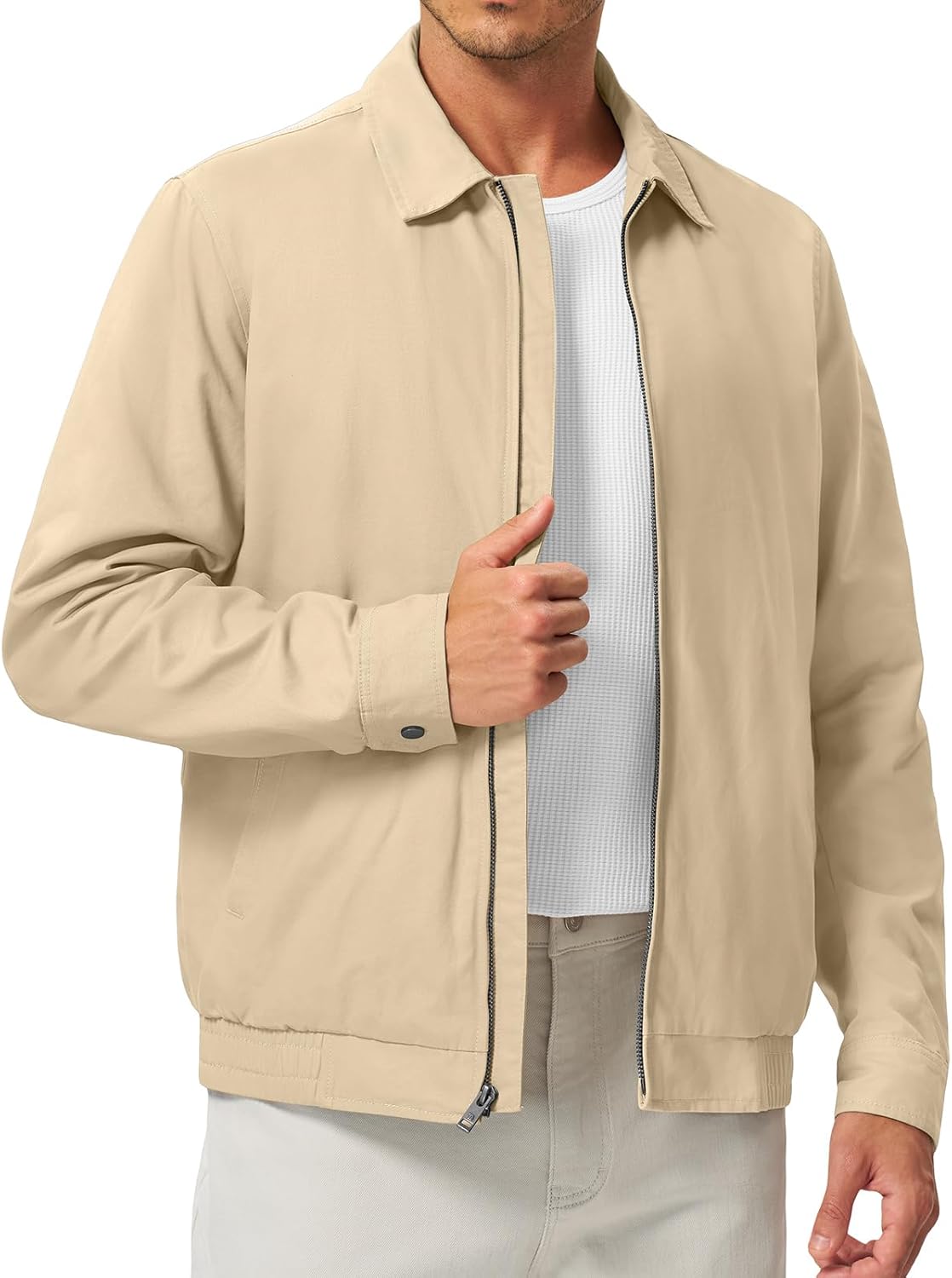 TBMPOY Men's Casual Cotton Jacket Lightweight Full Zip Canvas Lapel Jackets Business Work Windbreaker with 3 Pockets