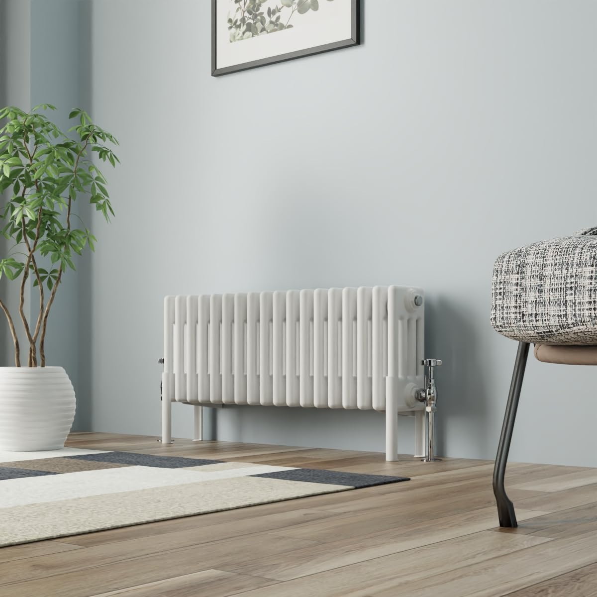 Radiateur fonte quatre colonnes NRG blanc pour un salon chaleureux