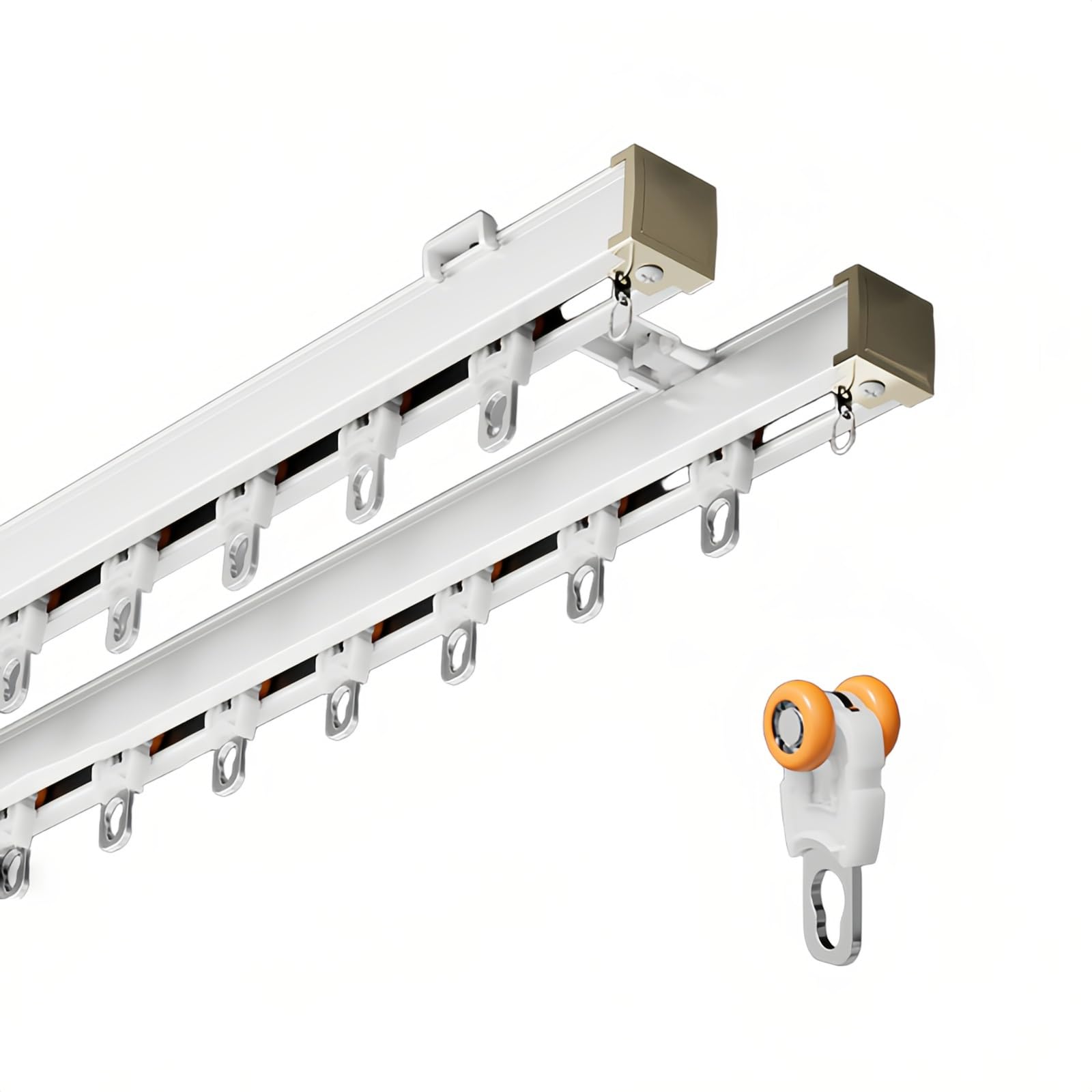 Aluminium Vorhangschienen Set - Zweireihige Vorhangschiene, 2-läufige Deckenschiene Decke/Wand Installieren Gardinen Schienensystem Mit Stummen Rollen(White,14.4FT/440CM)