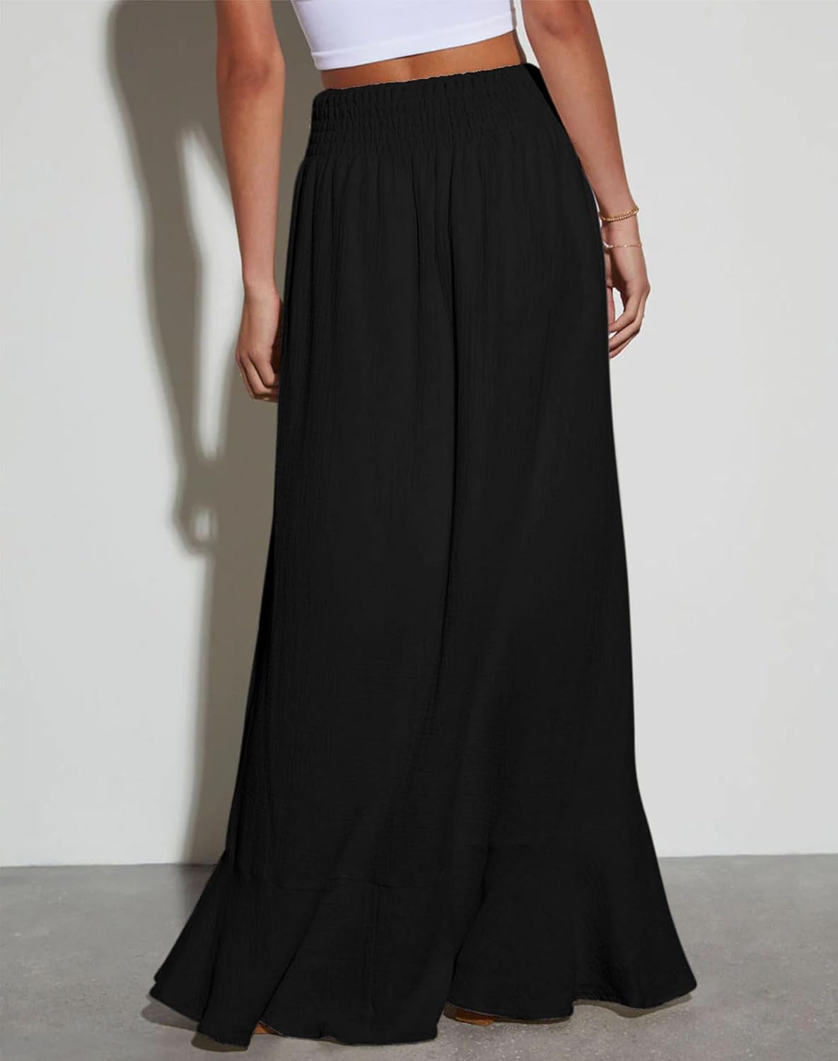 Orchidays Women's Maxi Skirt Flowy Summer Long Skirts Tie Elastic Waist Button Up Slit Front Dresses - Image 4