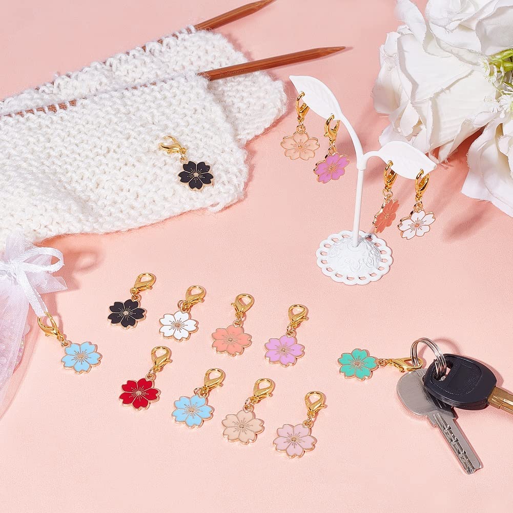 SUNNYCLUE 1 Box 50Pcs Flower Stitch Markers Enamel Crochet Stitch Marker Charms Removable Lobster Clasp Locking Stitch Marker for Knitting Weaving Sewing Accessories UK Women DIY Gift Random Color - Image 4