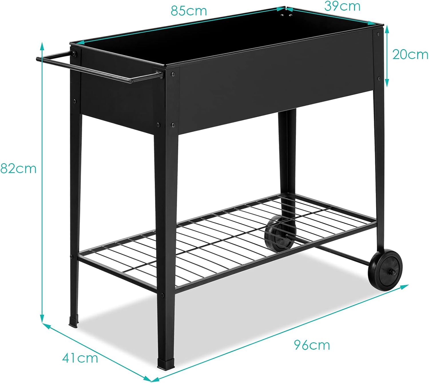 TANGZON Mobile Raised Garden Bed, Metal Elevated Flower Vegetable Herb Planter Box with 2 Wheels, Bottom Shelf & Ergonomic Handle, Outdoor Grow Bed for Backyard Patio