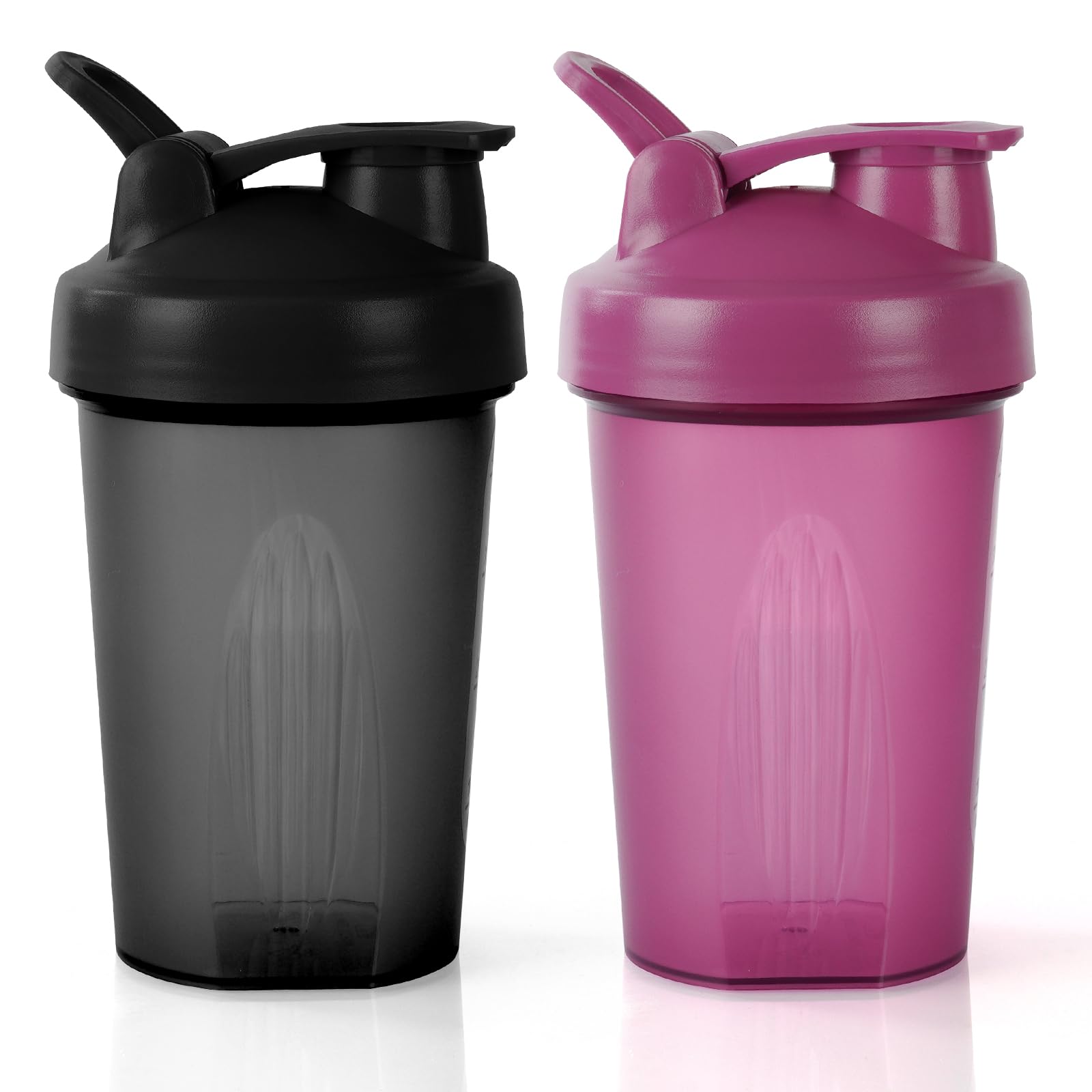 Protein Shaker, 2PCS Shaker Proteico 400 ML, Bottiglia per Shaker con Tappo a Vite e Sfera di Miscelazione, Borraccia Palestra a Prova di Perdite con Maniglia, per Frullati Proteici, Senza BPA
