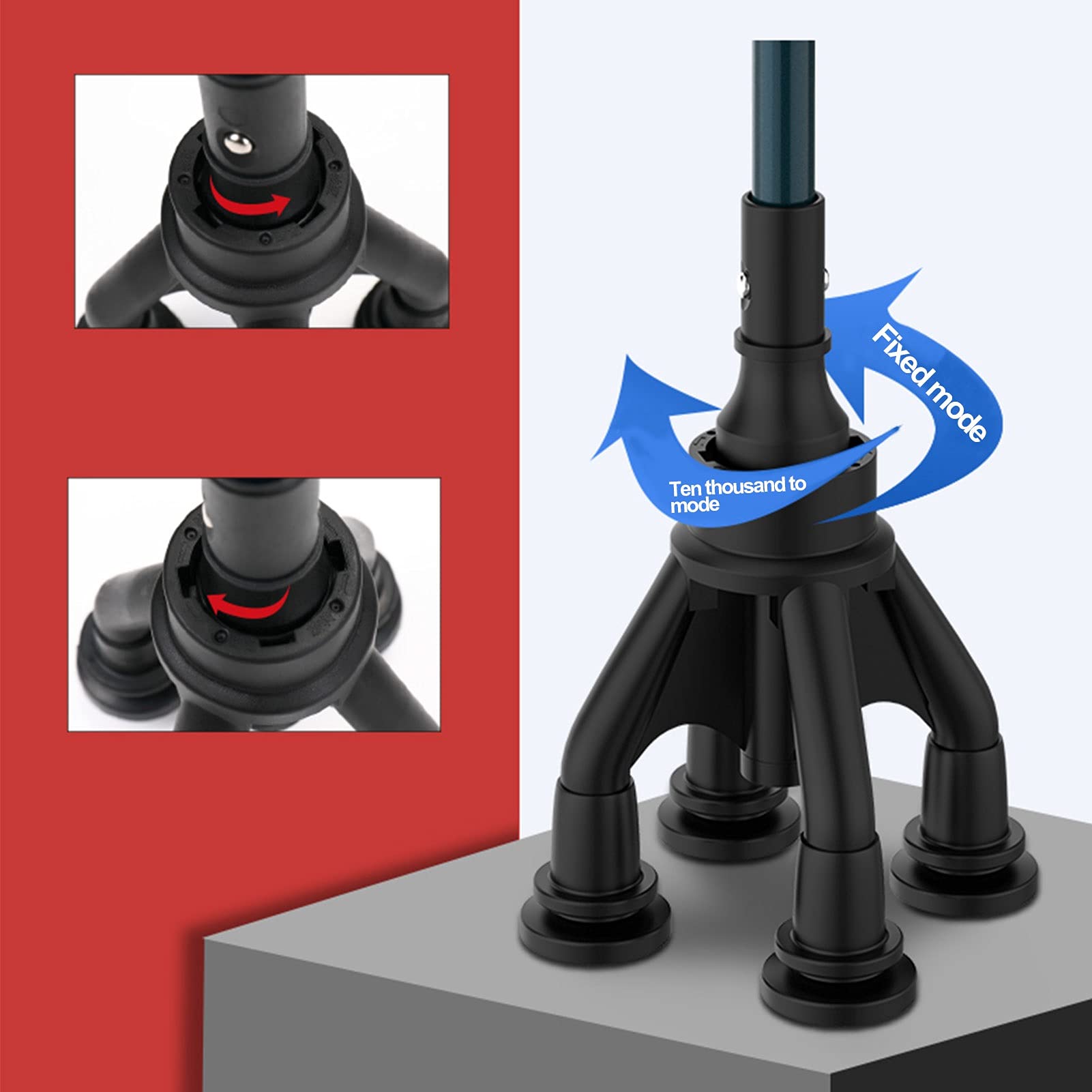 Altura plegable que camina ajustable con la luz LED, bastón para caminar para la aleación de aluminio ajustable, equilibrio de la movilidad de la movilidad, base quad antideslizante ( Color : Azul )