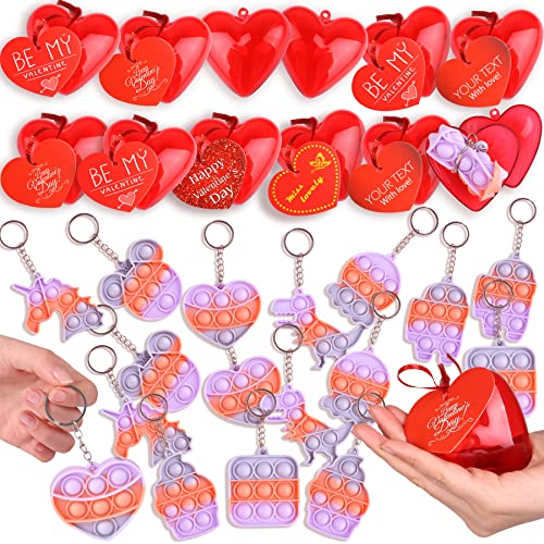 48Pcs Valentine Gift for Kids, Keychains Party Favors Filled Hearts and Valentine's Day Cards for Classroom Exchange, 16Pack Stress Relief Valentines Gifts & Boys Girls Game Prizes