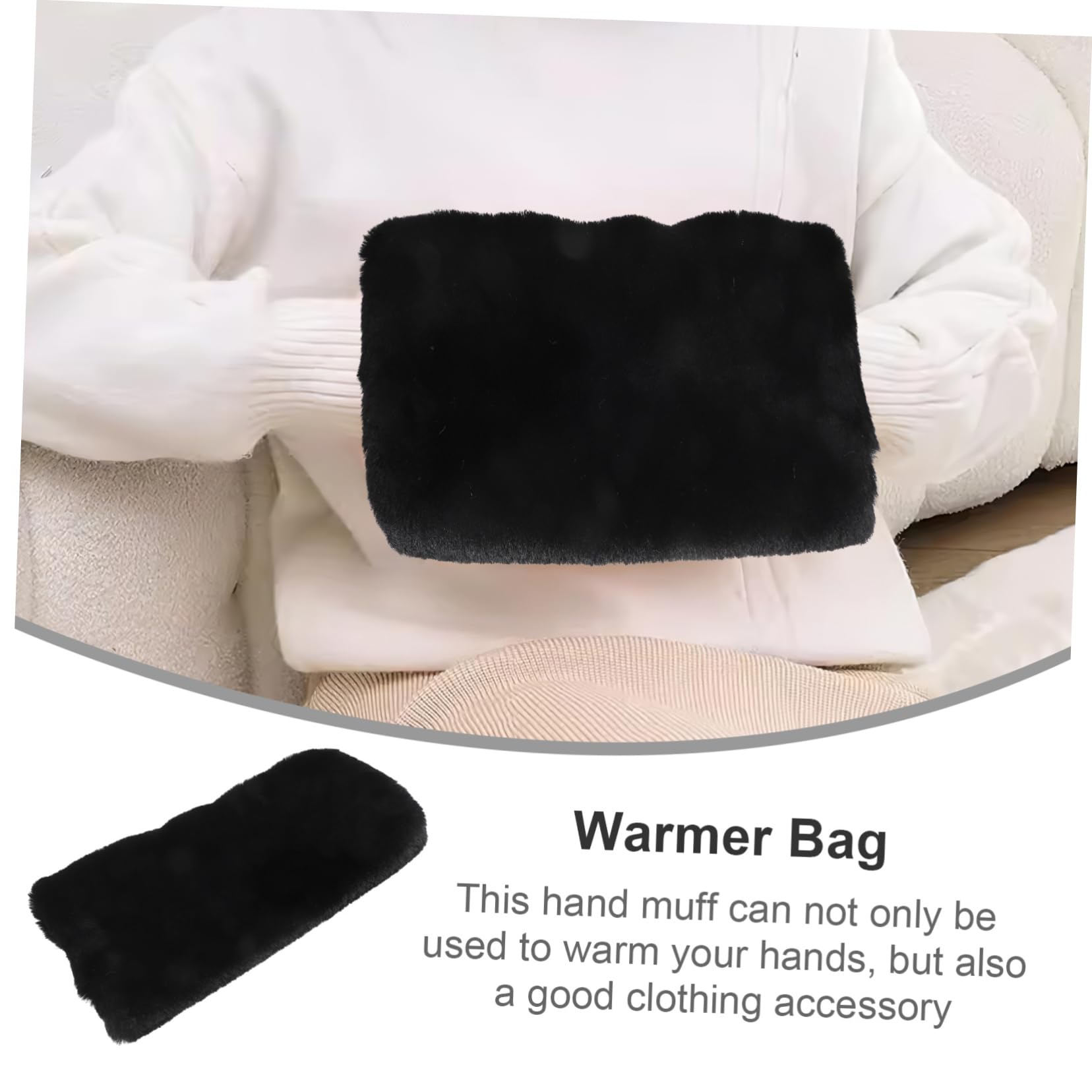 Toddmomy Manguito Térmico Negro De Punto Lana Cálido para Felpa Cálida De Invierno Forrado Bolsa Calienta Las Manos Guantes Chicas Accesorio Conejo Señoras Pelo Black Felpa Corta