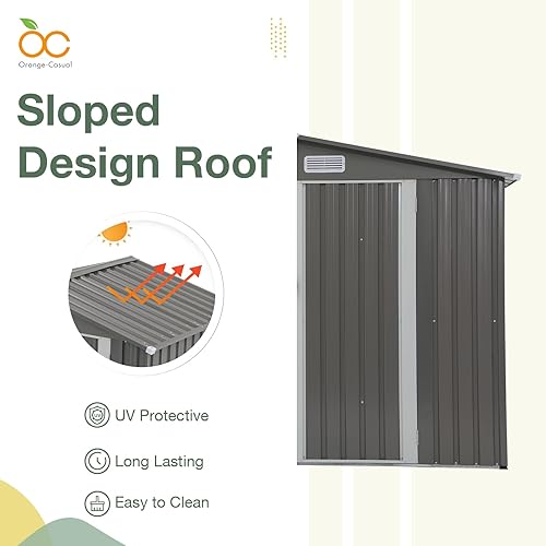 Miniatura 5 de OC Orange-Casual Cobertizo de almacenamiento para exteriores de 8 x 6 pies, cobertizo de herramientas de jardín de metal, cobertizos exteriores y