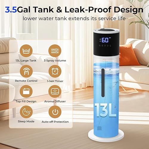 Miniatura 2 de VENTISOL Humidificadores grandes para dormitorio, humidificador silencioso de niebla fría de 13L3.4 galones para el hogar, habitación grande,
