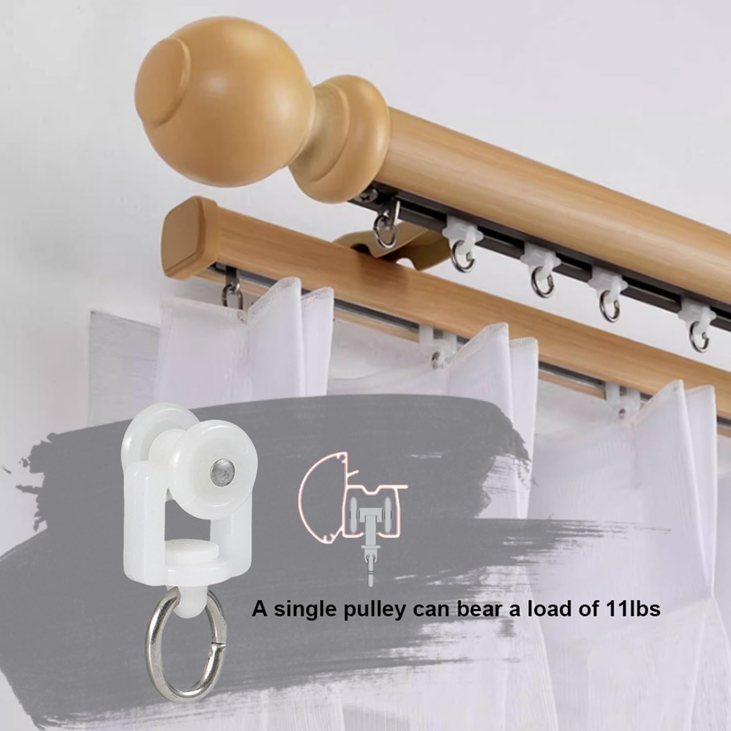 Wytrzymałe karnisze z drewna 40 cm, podwójne, aluminiowe, zestaw szyn do zasłon sufitowych z cichymi prowadnicami do przegród pokojowych w salonie, sypialni i szpitalu
