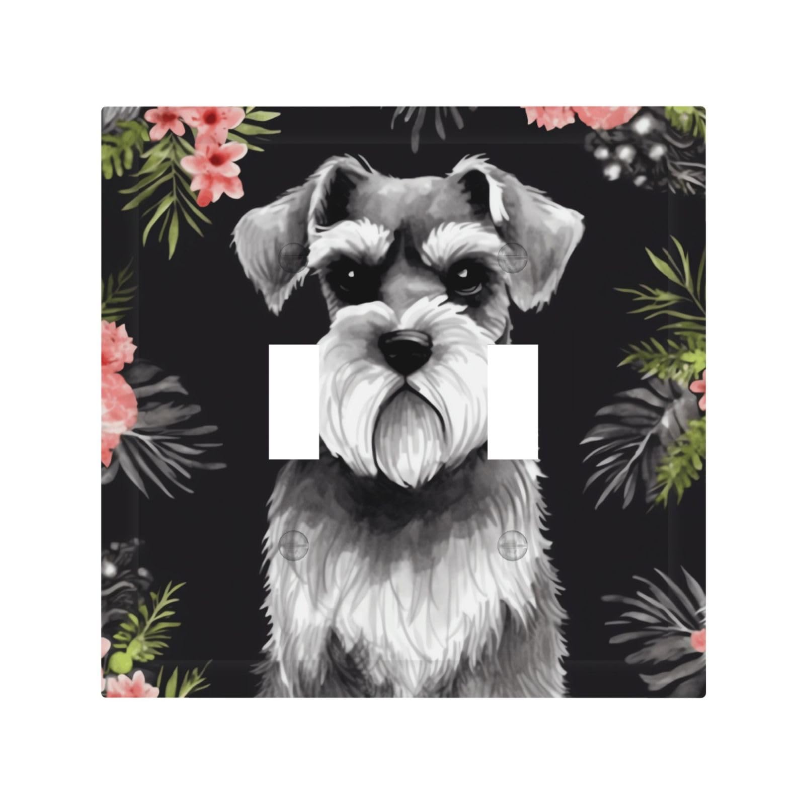 Kloph White Decorator Double Toggle Light Switch Covers Schnauzer Wall Plate 2-Gang Mid Size 5" X 4.9" Double Toggle Switch Wallplate Decorative 2 Gang Wall Switch Plate Covers