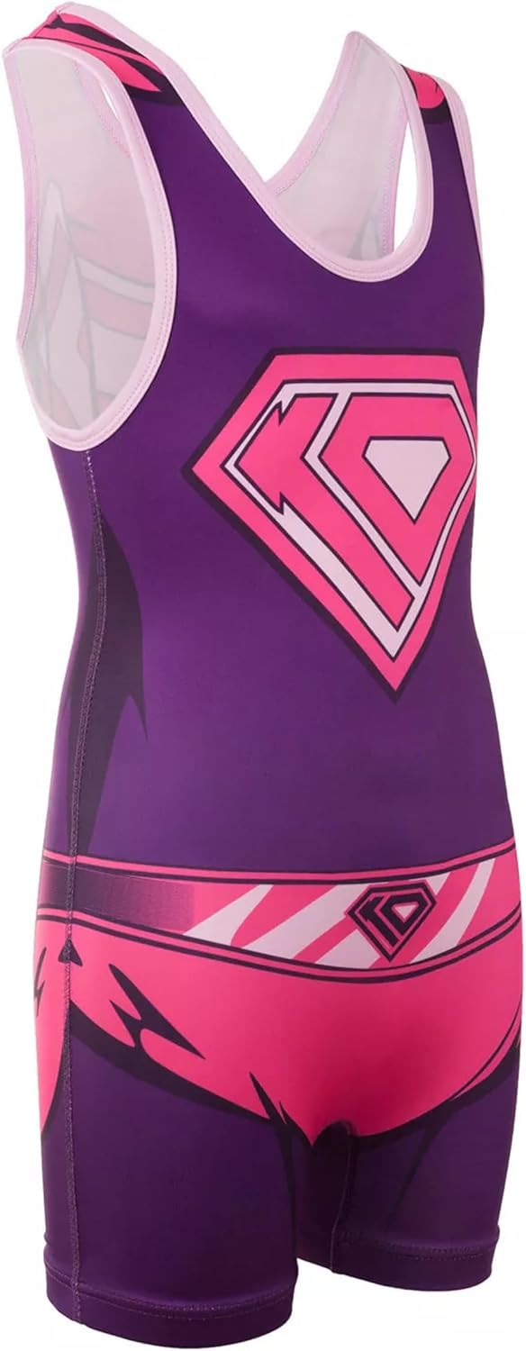 Girls Wrestling Singlets for Kids, Pink & Patterned Youth Singlets for Girls, Kid Sizes XXS-L