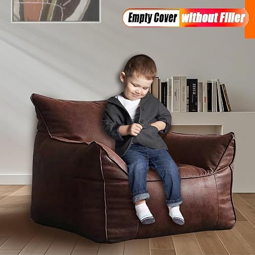 Miniatura 5 de Funda para puf (sin relleno), funda de lujo para sofá individual perezoso, de piel sintética, de gamuza sintética, puf para dormitorio, sala de