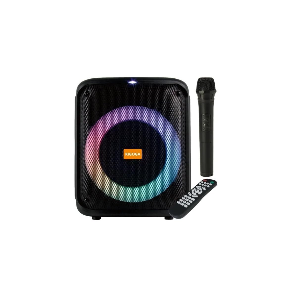 KG-A8013 głośnik Bluetooth z efektami świetlnymi, bezprzewodowy mikrofon, radio, funkcja karaoke i pilot zdalnego sterowania, wbudowany akumulator