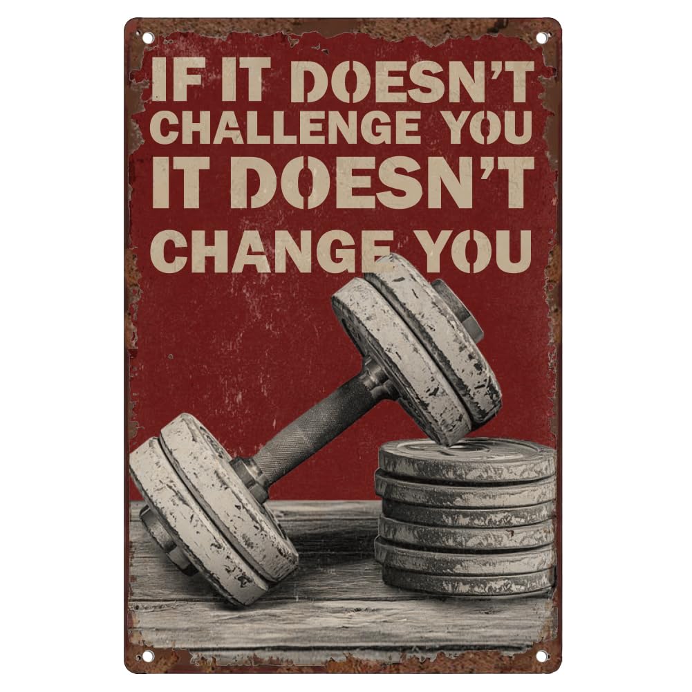 DOODLREAM Dumbbell Fitness Vintage Metal Tin Sign Wall Art Gym Decor โ image 1