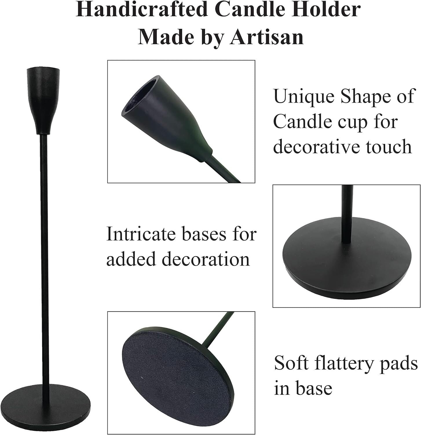 Kandelaber Schwarze Kerzenhalter, Set mit 3 hohen, modernen, schlanken, konischen Kerzenhaltern aus Metall Kerzenständer (Color : Siyah, Size : 24 * 8cm)