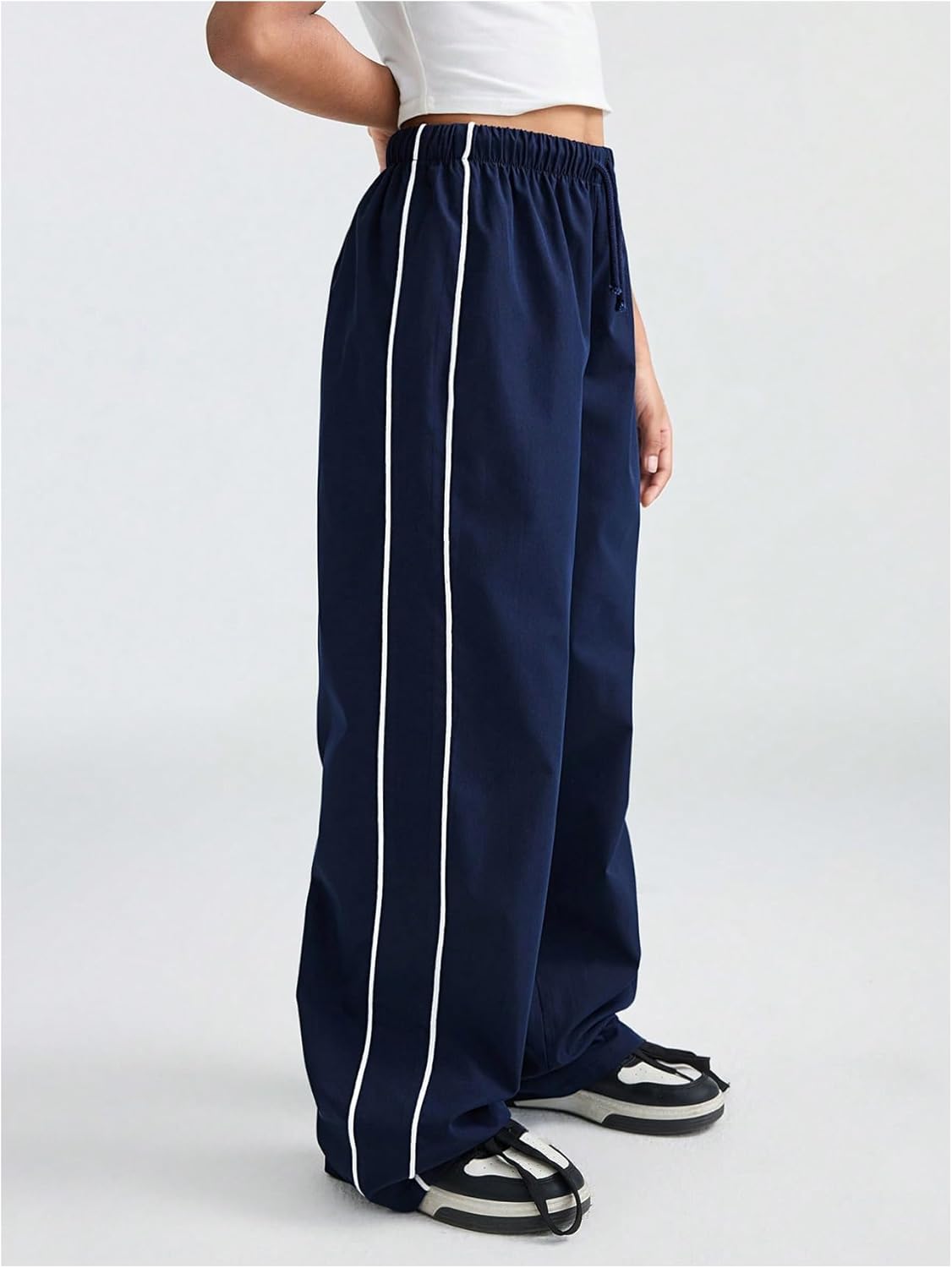 Girl's Wide Leg High Waist Sweatpants Side Striped Extra Long Baggy Track Pants Trousers - Image 5