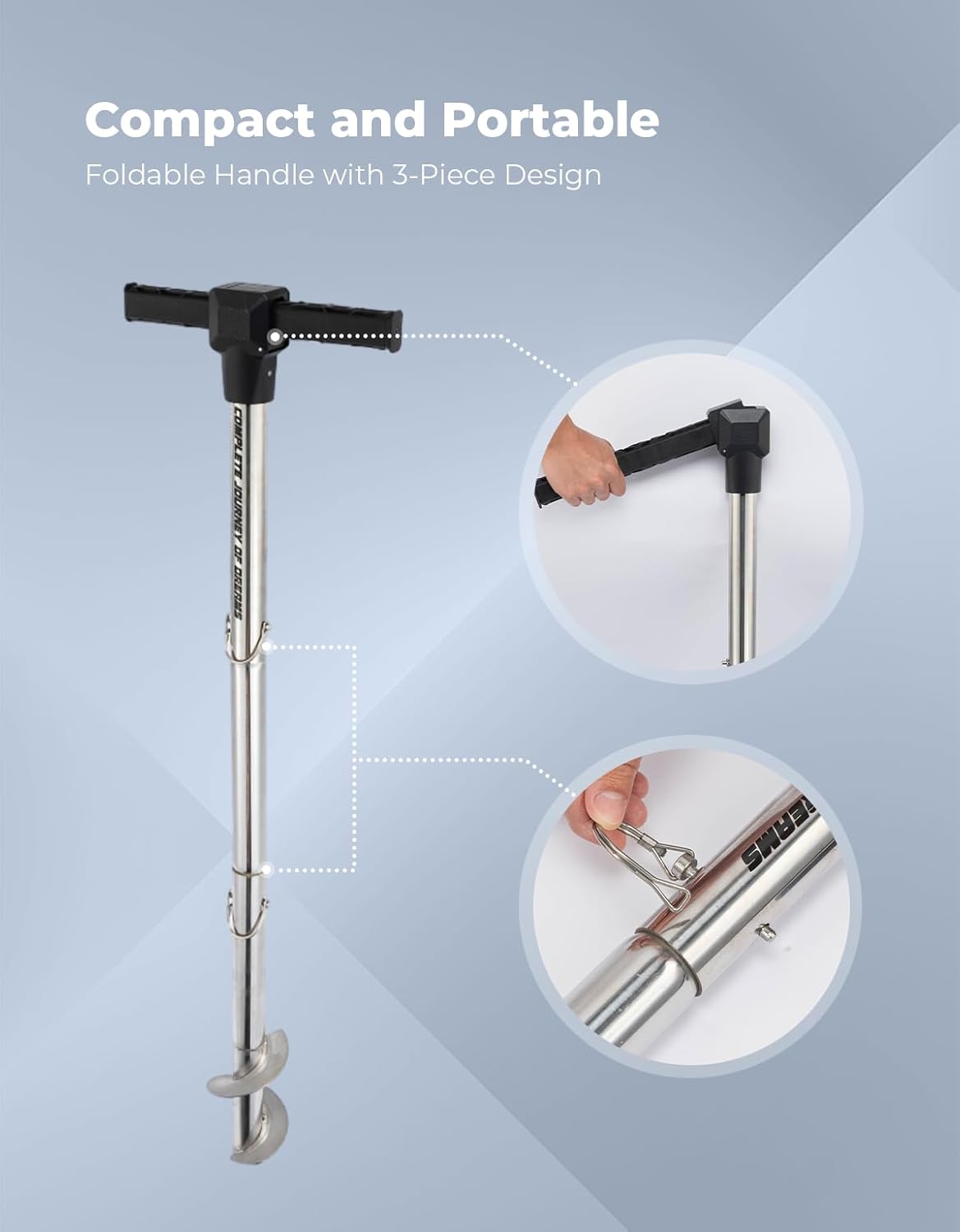 KEMIMOTO Jet Ski Anchor Shallow Water Anchor Pole for Kayak Pontoon PWC 3ft Stainless Steel Heavy Duty Boat Anchor Sand Anchor Kit Accessories Easy Storage