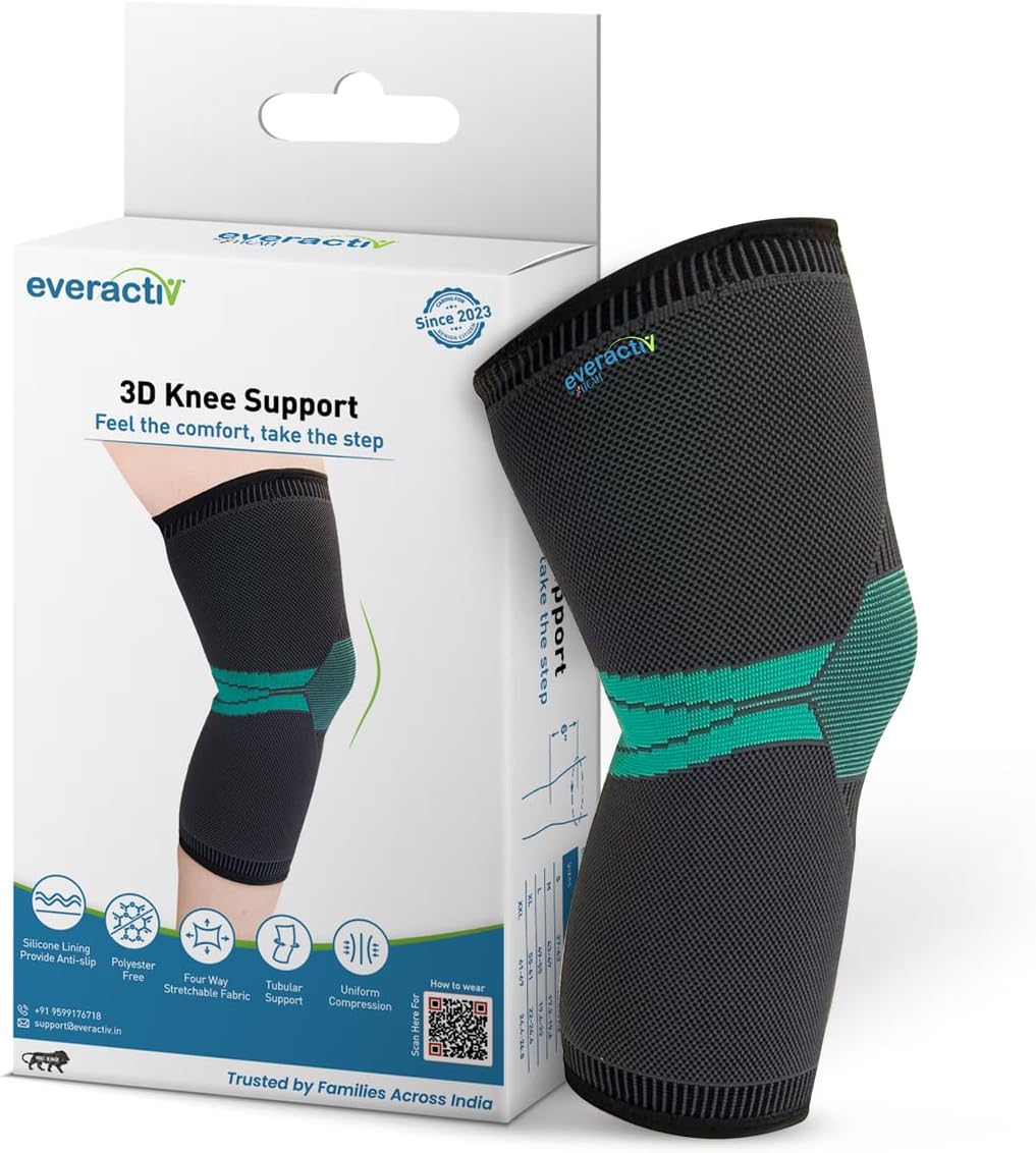EverActiv Premium Knee Support for Women, Men & Eleders | Premium Compression Sleeve for Arthritis & Knee Pain Relief, Full Day Comfort & Post-Surgery Recovery (Size: Small, 1 Piece)