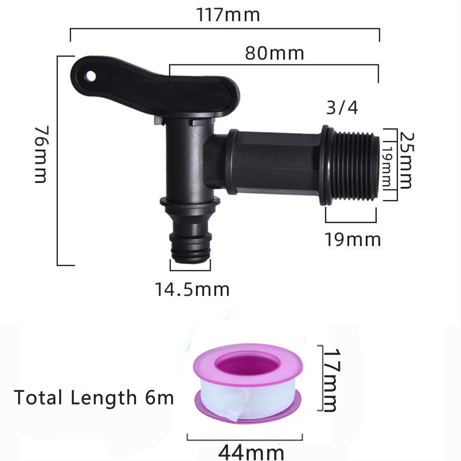 BetterJonny Robinet Cuve Plastique IBC 3/4" Adaptateur Boîte Rangement Eau avec Ruban PTFE