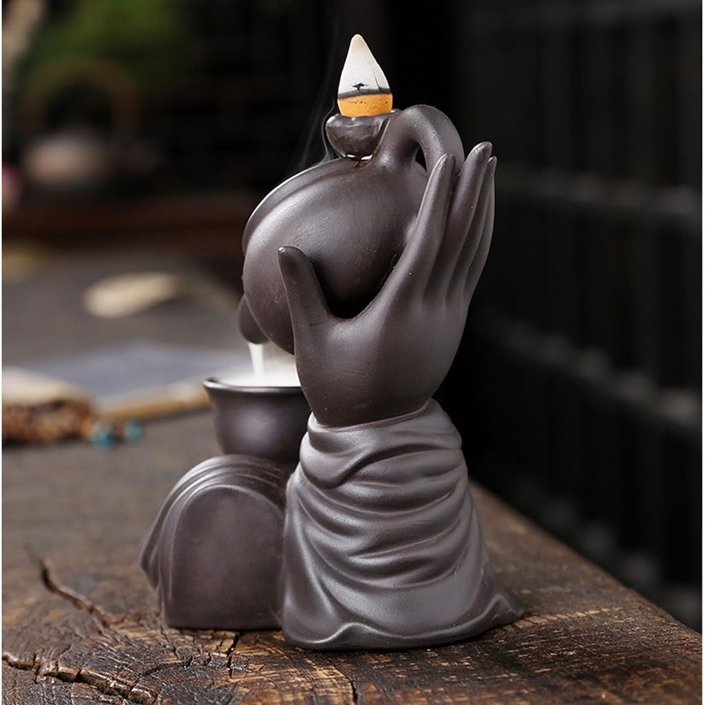 Quemador de Incienso Quemador de Incienso de reflujo de Mano de Buda, Adornos de decoración del hogar, Quemador de sándalo de reflujo de Tetera Creativa Quemador de Incienso en Cascada(B)