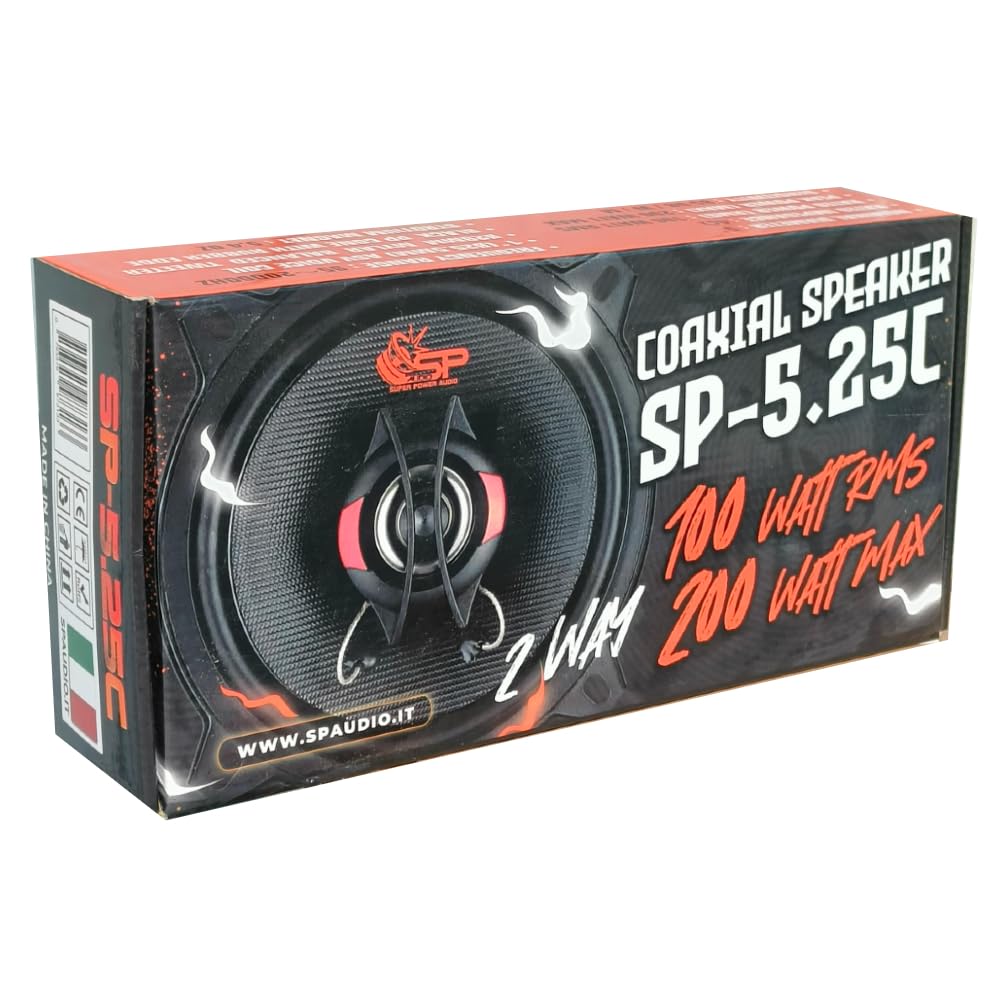 SP Audio 2 SP-5.25C Altavoces coaxiales de 2 vías de 13 cm 130 mm 5,25", 100 W RMS y 200 W máx., impedancia de 4 ohmios, sensibilidad de 85 dB, para Puertas de Coche, Coches, par