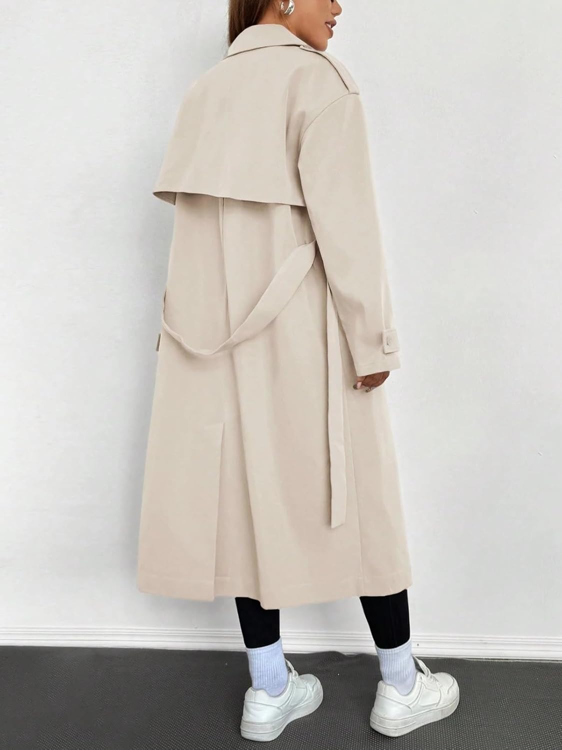 Pocket Front Button Tie Waist Long Sleeve Trench Coat In Fall Winter Women's Fashion Winter Warm Coats