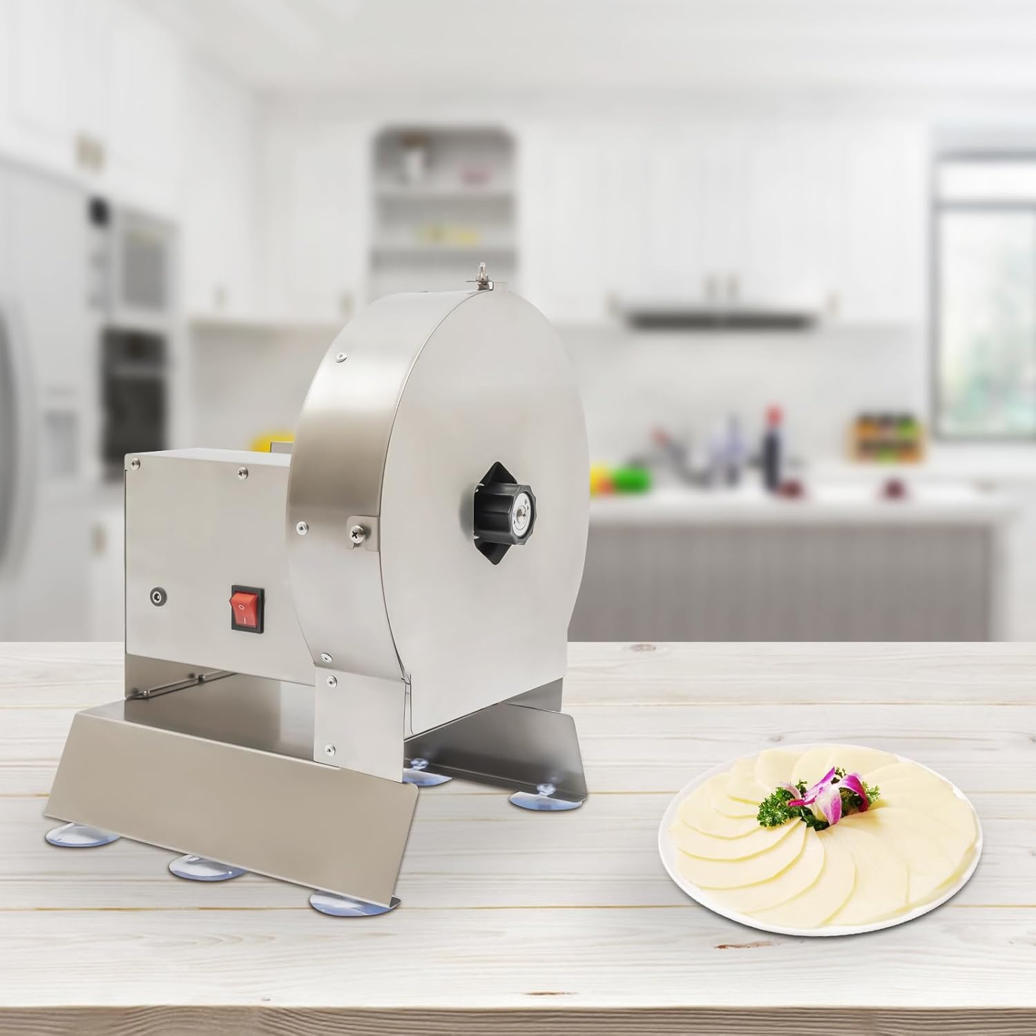 Affettatrice elettrica per verdure da 200 W, in acciaio inox, per frutta e verdura, per uso domestico e commerciale