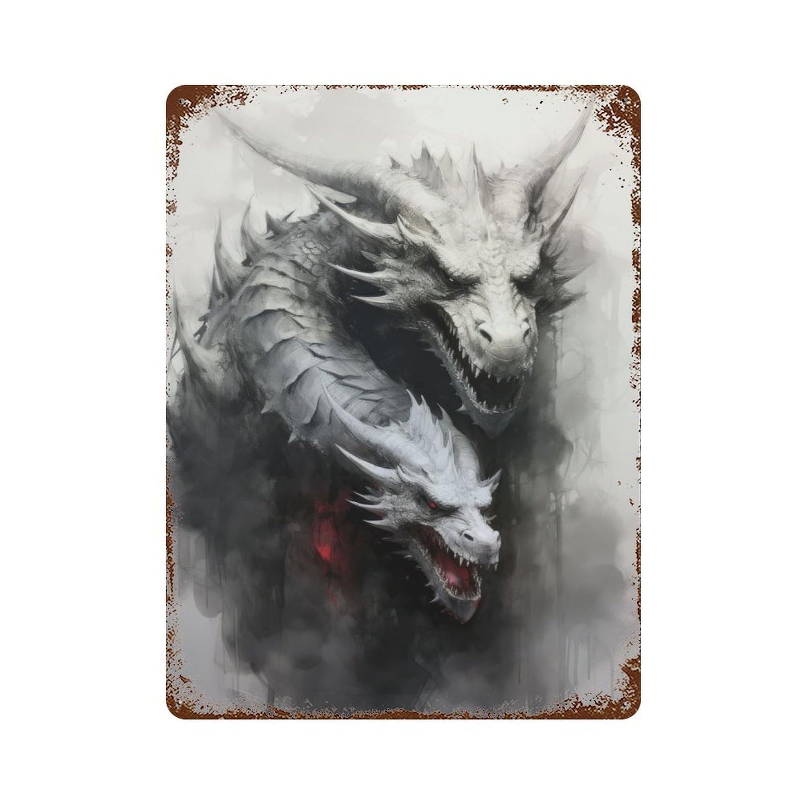 Garage Style Dual Dragons Rusty Metal Tin Sign 15.7"x11.8", Industrial Home Decor for Bar And Workshop