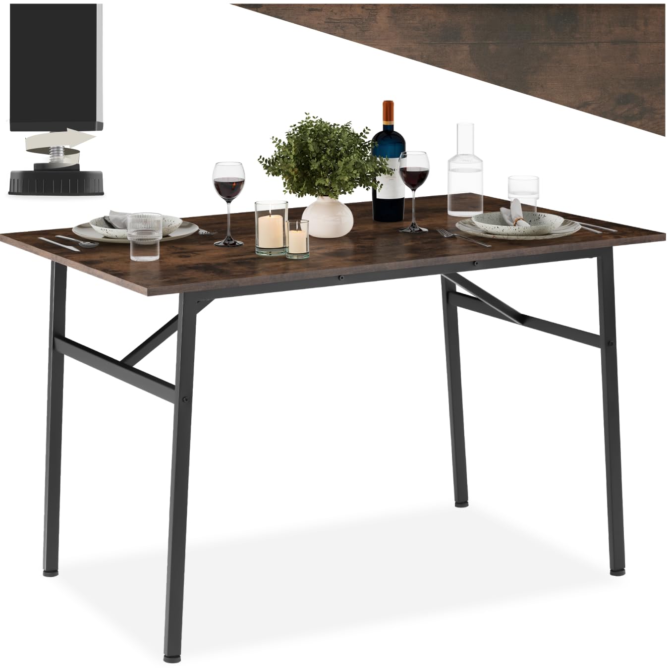 tectake® Tavolo da Pranzo - 120 x 75 x 76 cm - Tavolo per Casa e Cucina Moderno, Banco da Lavoro Salvaspazio per Soggiorno, Arredamento Casa - Legno Industriale Scuro