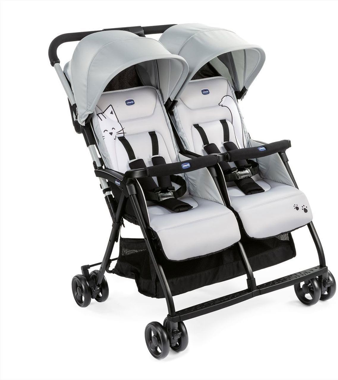 Chicco OHlalà Poussette Canne Double, Poussette pour Jumeaux de la Naissance à 15 kg, Fermeture Compacte, Inclus une Housse de Pluie, Capote Extensible - Rouge & Crochet Universel pour Poussette, Noir