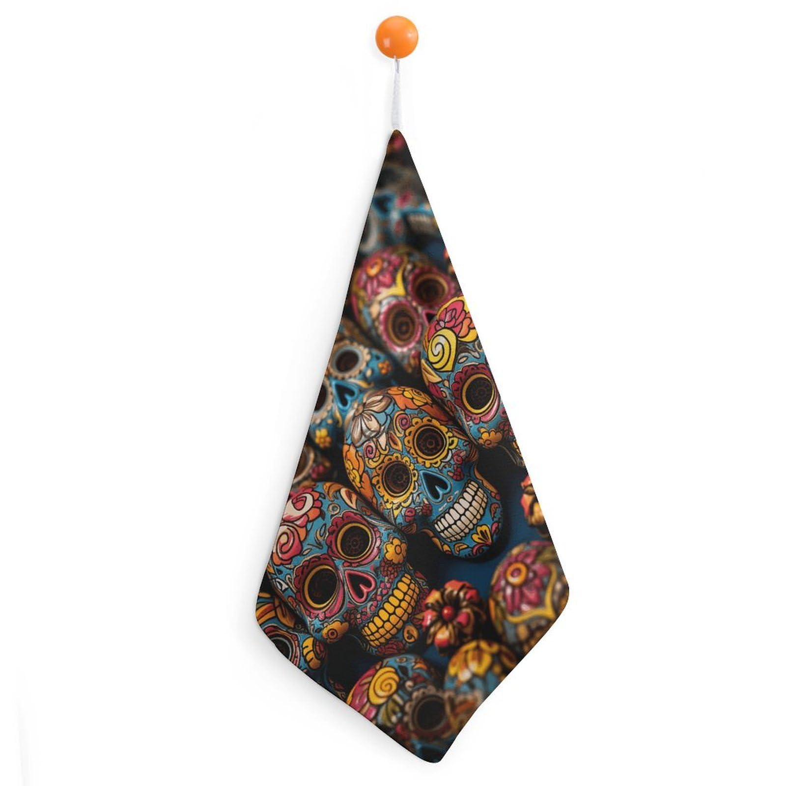 VstaDank Colorful Sugar Skulls Washcloth with Hanging Loop Quick Dry Microfiber Hand Towel Highly Absorbent Wash Cloth Reusable Makeup Remover Cloth Soft Feel Fingertip Towel for Bathroom