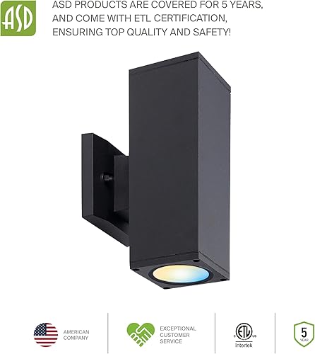 Miniatura 8 de ASD Lámpara de pared LED cuadrada de 2 luces LED para interiores y exteriores, 18 W, 1900 lúmenes, 3000 K-5000 K, 120 V, cilíndrica hacia arriba,