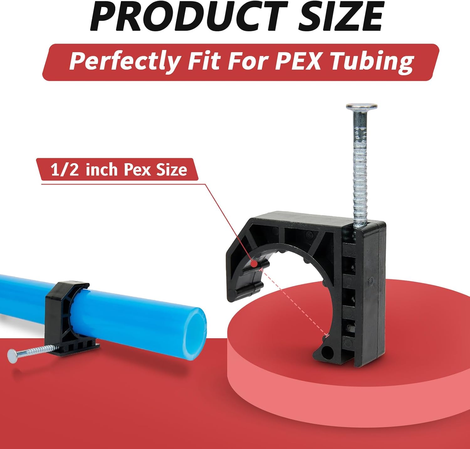 (Pack of 500) EFIELD Black Color Half Clamp Fixture, J-Hook with Nail For 1/2" PEX Tubing/Pipe Support,(PPSU1807019-500PCS)