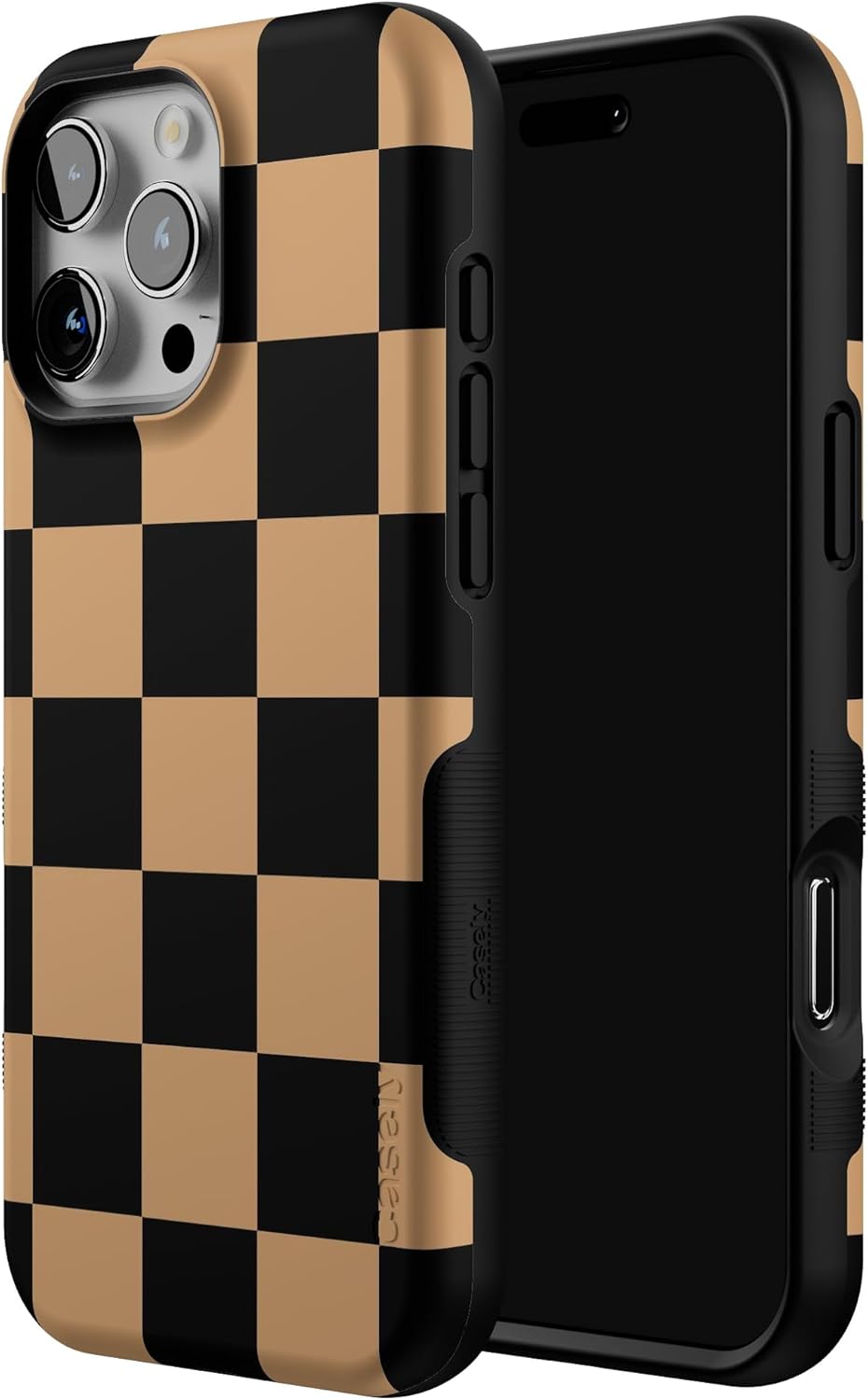 Casely iPhone 16 Pro Max Case | Fit Check | Black & Brown Checkerboard | Bold Protective Design | MagSafe Compatible Design - Image 2