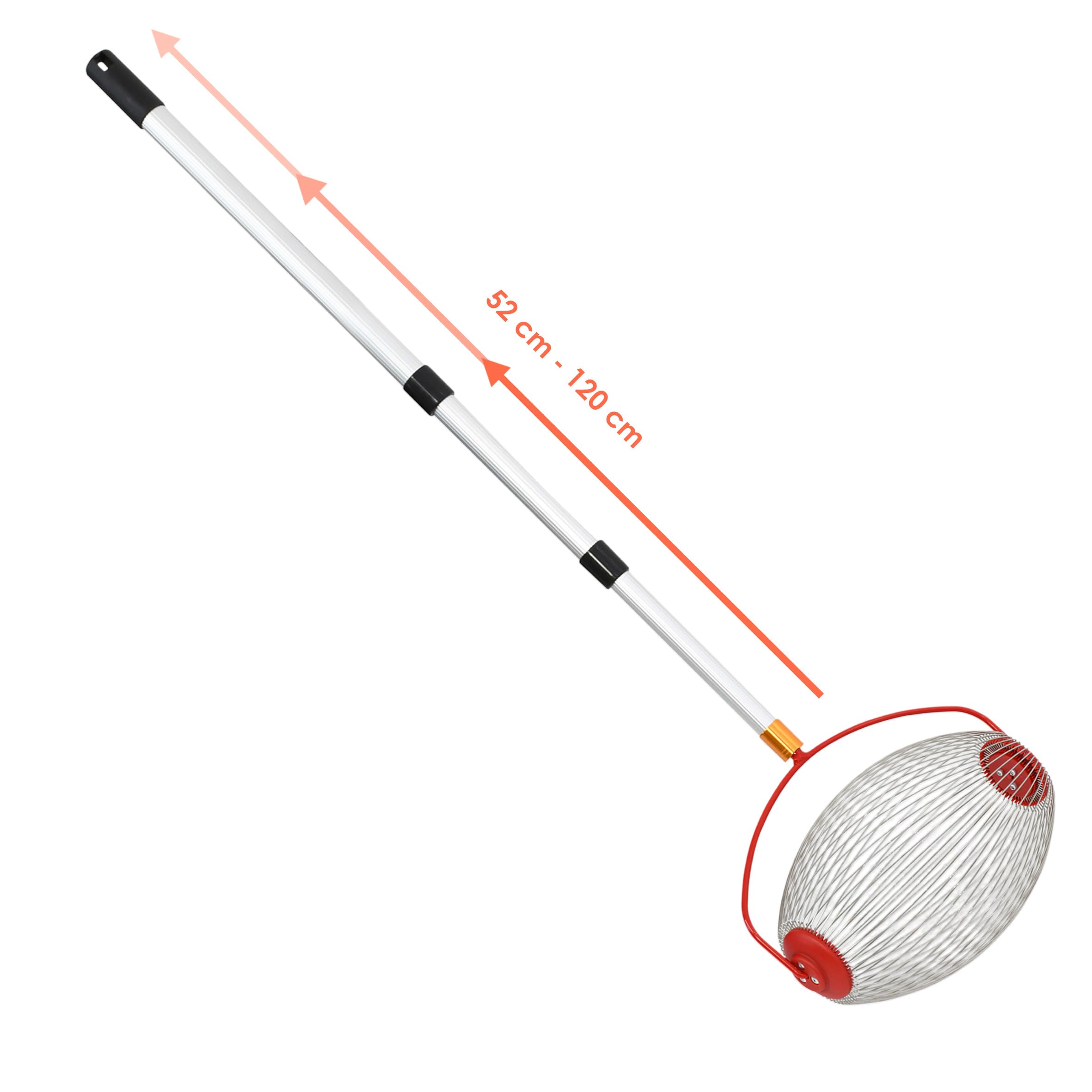 Spetebo Rollsammler Nusssammler Obstsammler mit Alu Teleskopstiel 120 cm | Großer Erntekorb, Äpfel Birnen Kastanien, Nüsse, Tennisball Golfball