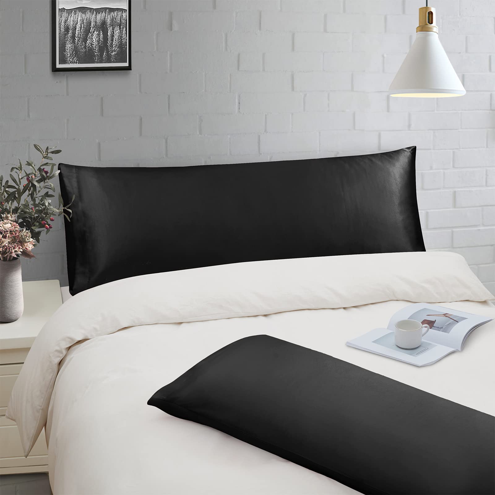 Ersmak Juego de 2 Fundas de Almohada de satén para el Cuerpo, 20 x 54 Pulgadas, Funda Ultra Suave para Cabello y Piel, Funda de Almohada Lateral Larga con Cierre de sobre