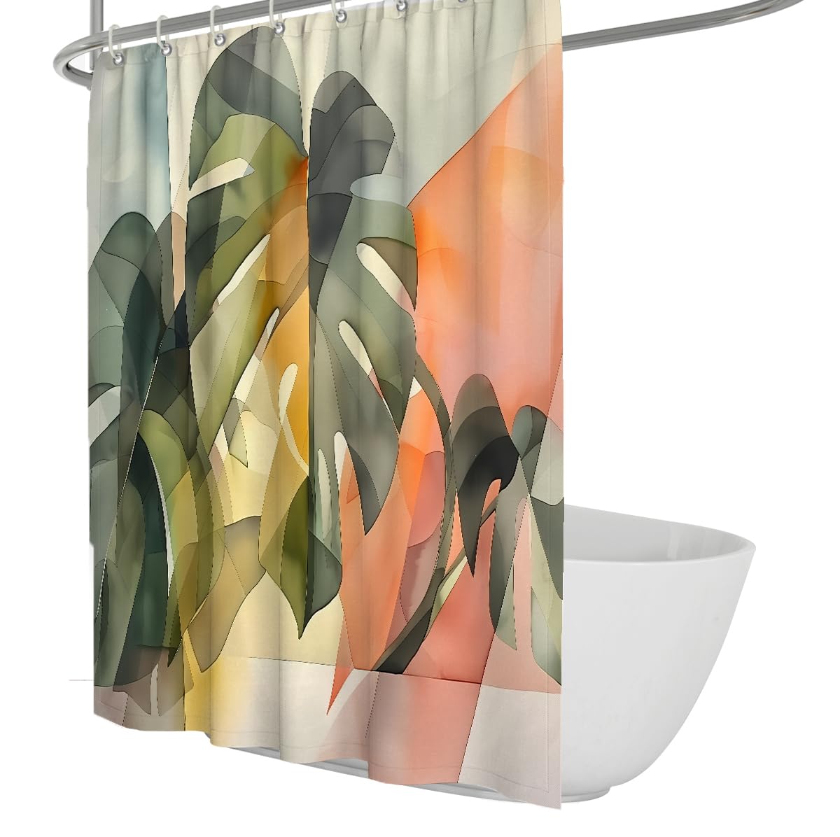 Rideau de Douche Salle de Bain Feuille Monstera Tropicale 200 x 220 cm